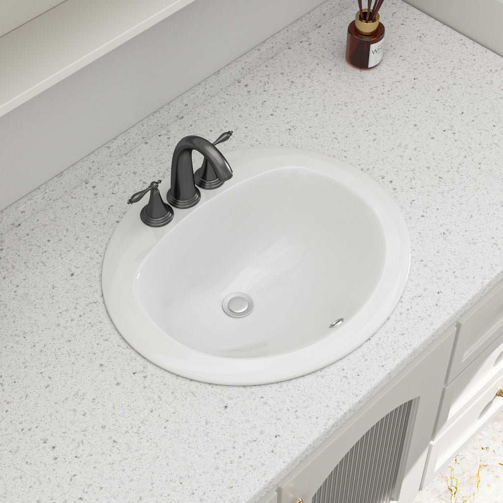 20.3'' White Oval Drop In Bathroom Sink Ceramic Topmount Vanity Sink