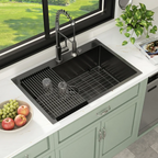 Logmey 30" x 22" Drop-in Kitchen Sink - Gunmetal Black Stainless Steel Single Bowl Topmount Sink