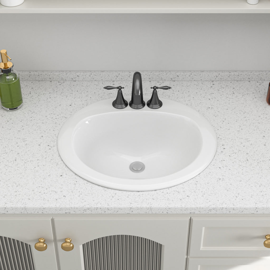 20.3'' White Oval Drop In Bathroom Sink Ceramic Topmount Vanity Sink