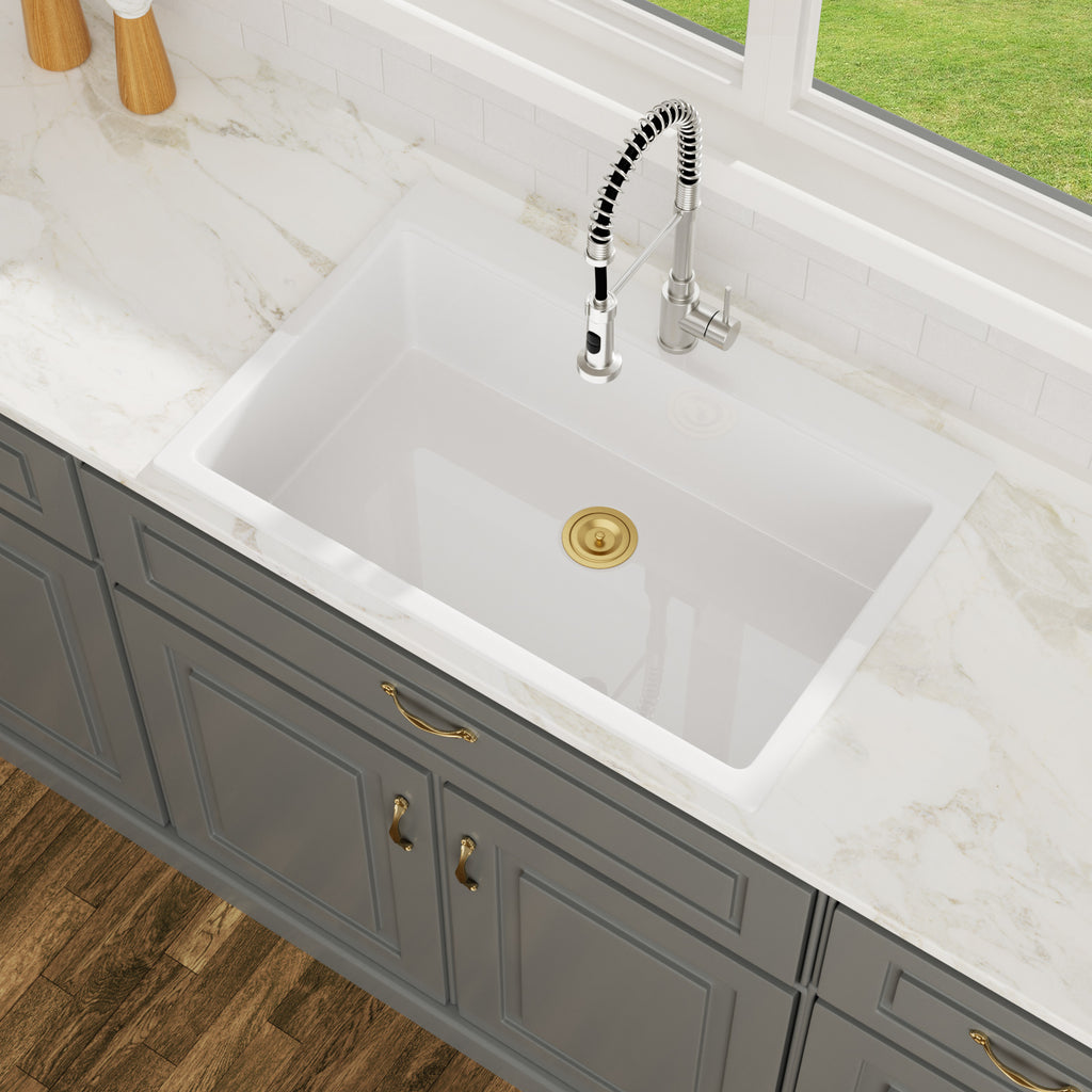 Logmey 31 Inch White Fireclay Drop-In Kitchen Sink
