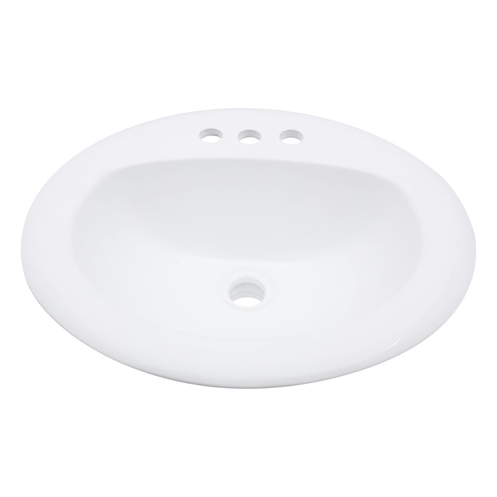 20.3'' White Oval Drop In Bathroom Sink Ceramic Topmount Vanity Sink