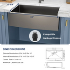 Logmey 33" x 21" Farmhouse Kitchen Sink - 16 Gauge Stainless Steel Single Bowl Apron Front Sink