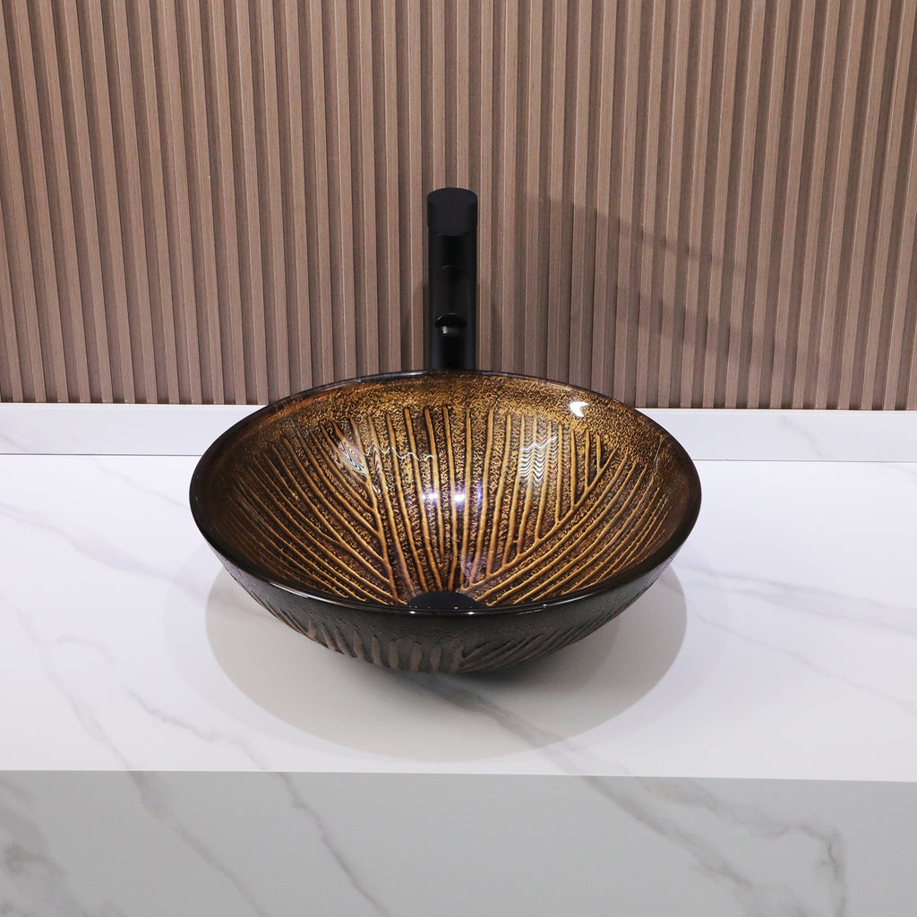 Logmey 16.5" Round Glass Vessel Bathroom Sink - Oil Rubbed Bronze