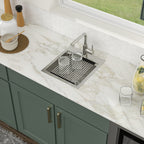 Logmey 15" Outdoor Undermount Workstation Sink with Faucet Set for Backyard, Bar & RVorkstation Bar Sink - Drop-In Single Bowl with Pull-out Faucet - Silver Stainless Steel