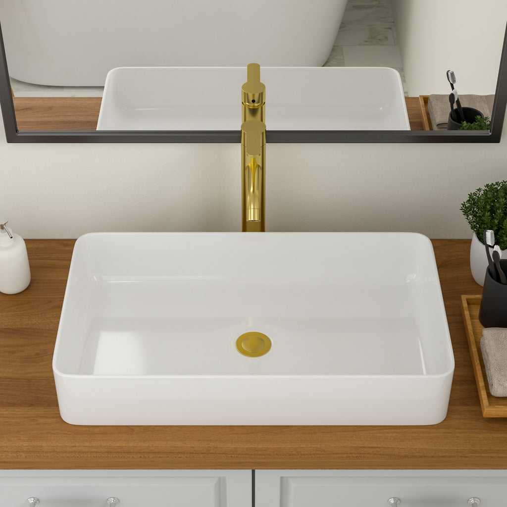 Logmey 24'' x 14''Rectangular Bathroom Vessel Sink - White Ceramic Above-Counter Vanity Art Basin