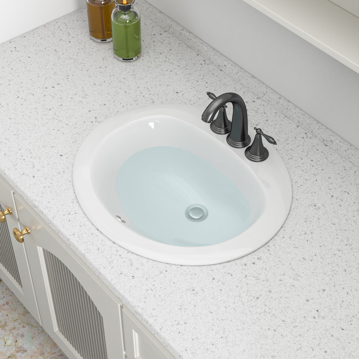 20.3'' White Oval Drop In Bathroom Sink Ceramic Topmount Vanity Sink