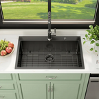 Logmey 30" x 22" Drop-in Kitchen Sink - Gunmetal Black Stainless Steel Single Bowl Topmount Sink