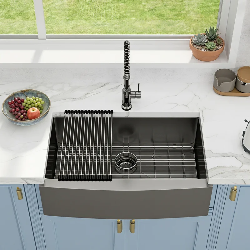 Logmey 33" x 21" Farmhouse Kitchen Sink - 16 Gauge Stainless Steel Single Bowl Apron Front Sink