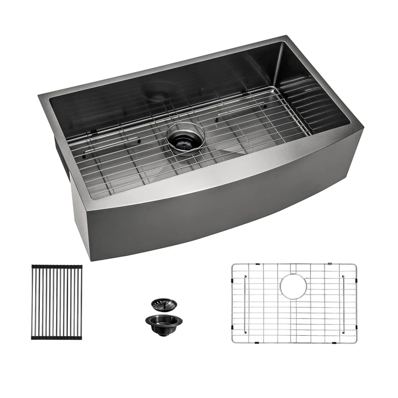 Logmey 33" x 21" Farmhouse Kitchen Sink - 16 Gauge Stainless Steel Single Bowl Apron Front Sink