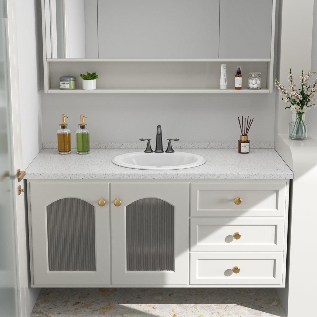20.3'' White Oval Drop In Bathroom Sink Ceramic Topmount Vanity Sink