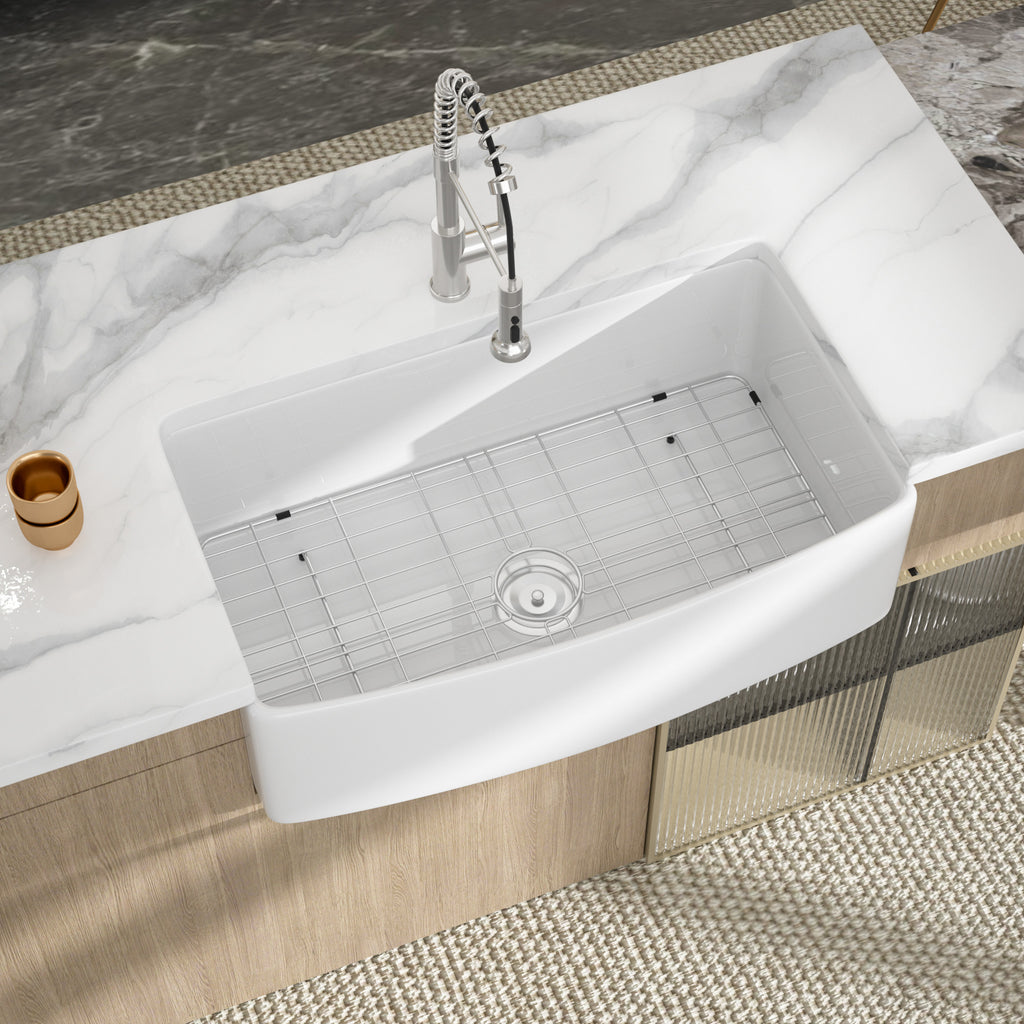 Logmey 33"  x 19"  Single Basin Farmhouse Apron Kitchen Sink White Ceramic