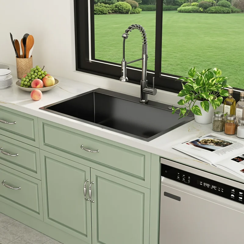 Logmey 30" x 22" Drop-in Kitchen Sink - Gunmetal Black Stainless Steel Single Bowl Topmount Sink