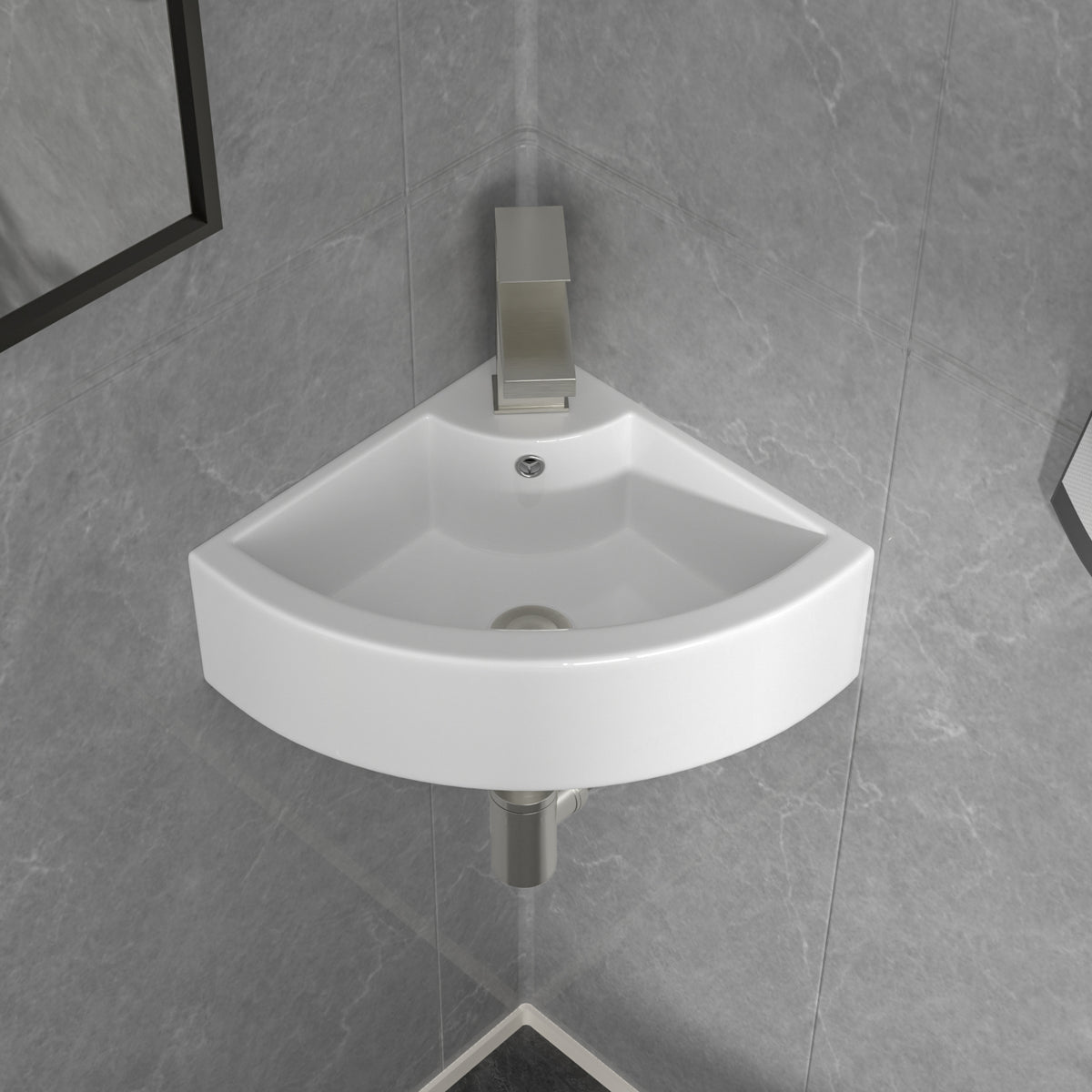 Logmey 18x13 Compact Triangular Floating Wall Mount Bathroom Sink