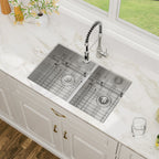 Logmey 30x19 Seamless Undermount 50/50 Double Basin Kitchen Sink Combo