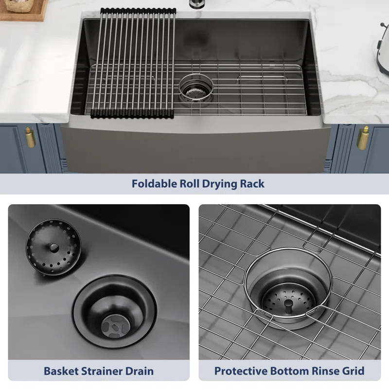 Logmey 33" x 21" Farmhouse Kitchen Sink - 16 Gauge Stainless Steel Single Bowl Apron Front Sink