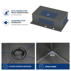 Logmey 30" x 22" Drop-in Kitchen Sink - Gunmetal Black Stainless Steel Single Bowl Topmount Sink