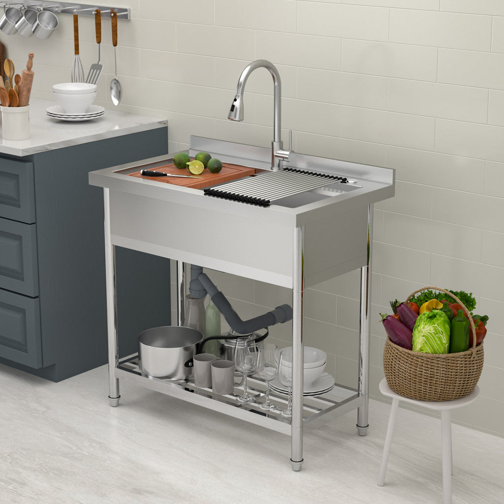 Logmey 36'' x 21'' Freestanding Stainless Steel Single Bowl Utility Sink