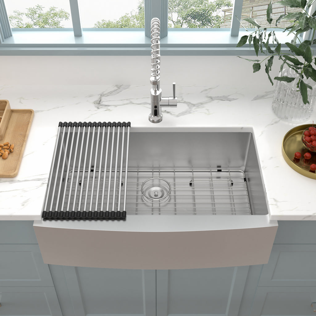 Logmey 33" x 21" Farmhouse Kitchen Sink - 16 Gauge Stainless Steel Single Bowl Apron Front Sink