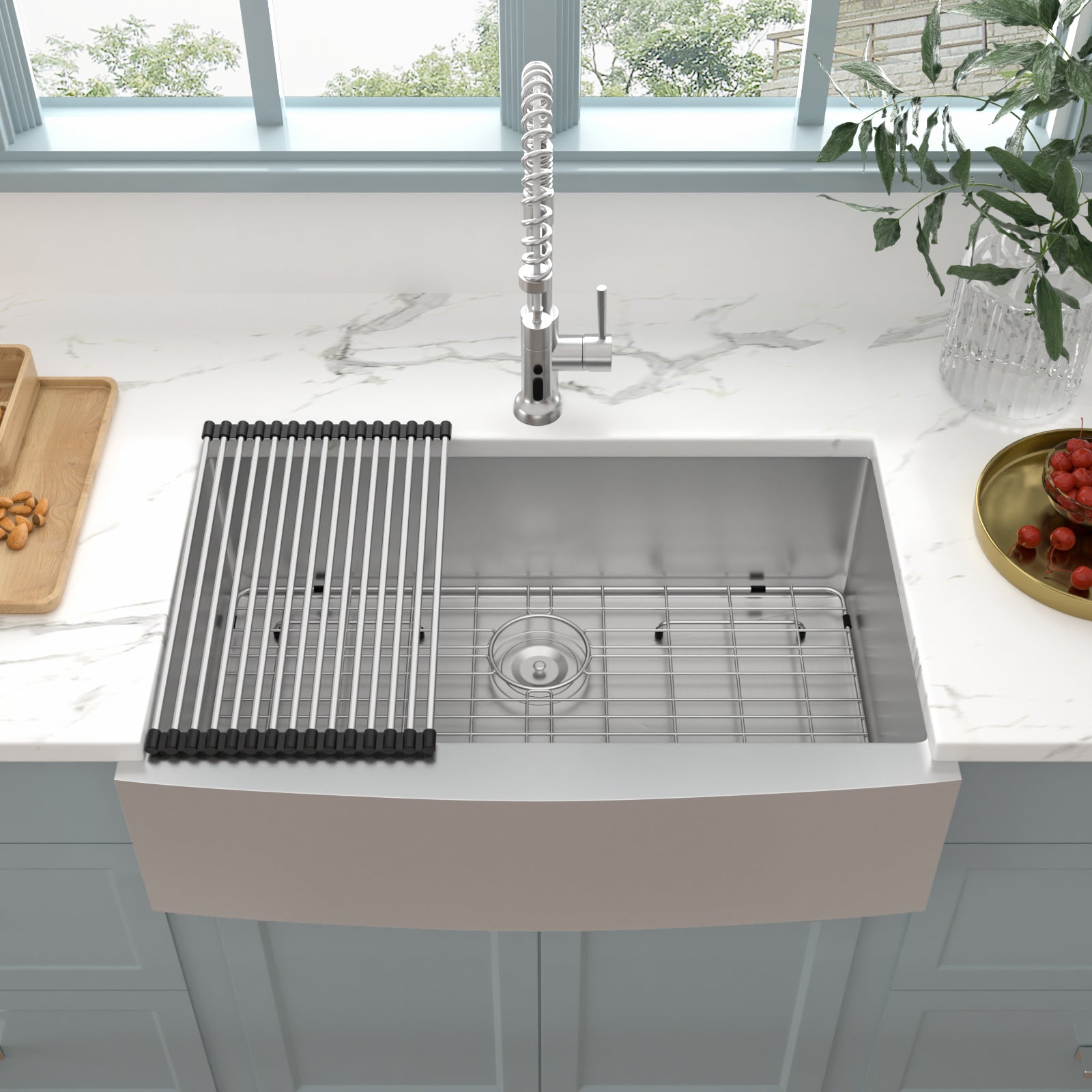 Logmey 33" x 21" Farmhouse Kitchen Sink - 16 Gauge Stainless Steel Single Bowl Apron Front Sink