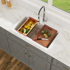 Logmey 33x22 Heavy Duty Glossy White Ceramic Drop-In Culinary Workstation Kitchen Sink Combo