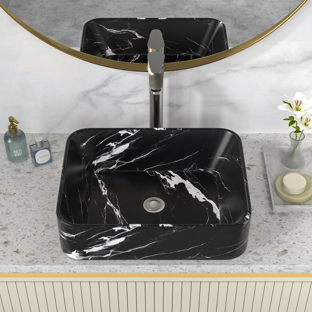 Logmey 19'' x 15'' Black Marble Rectangular Vessel Sink