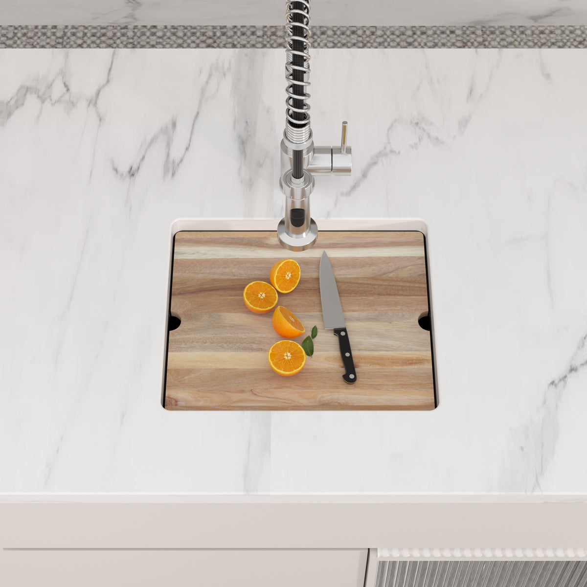 Logmey 21x18 Compact Undermount White Quartz Culinary Workstation Bar Prep Sink Combo