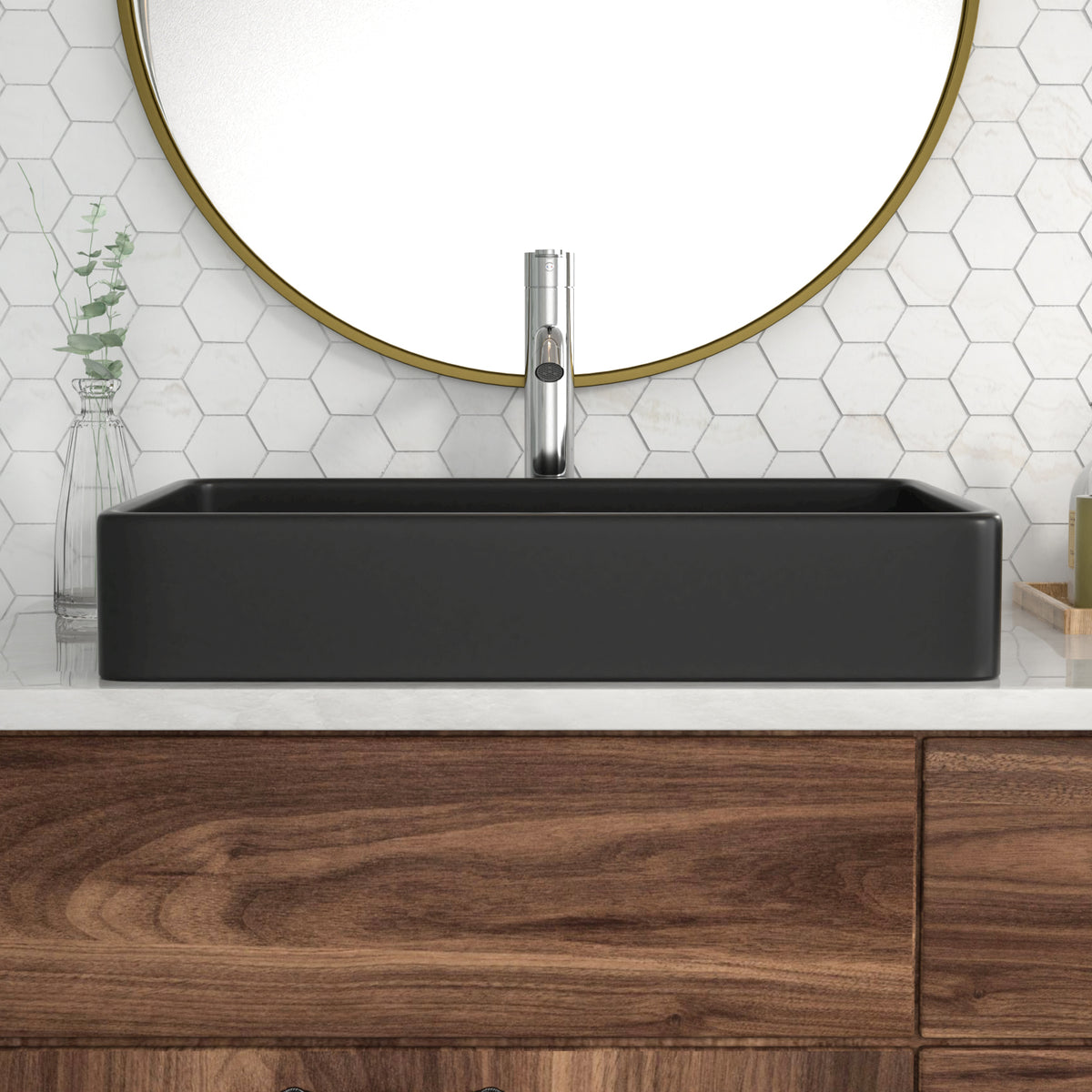 Logmey 24'' x 16'' Matte Black Rectangular Vessel Sink