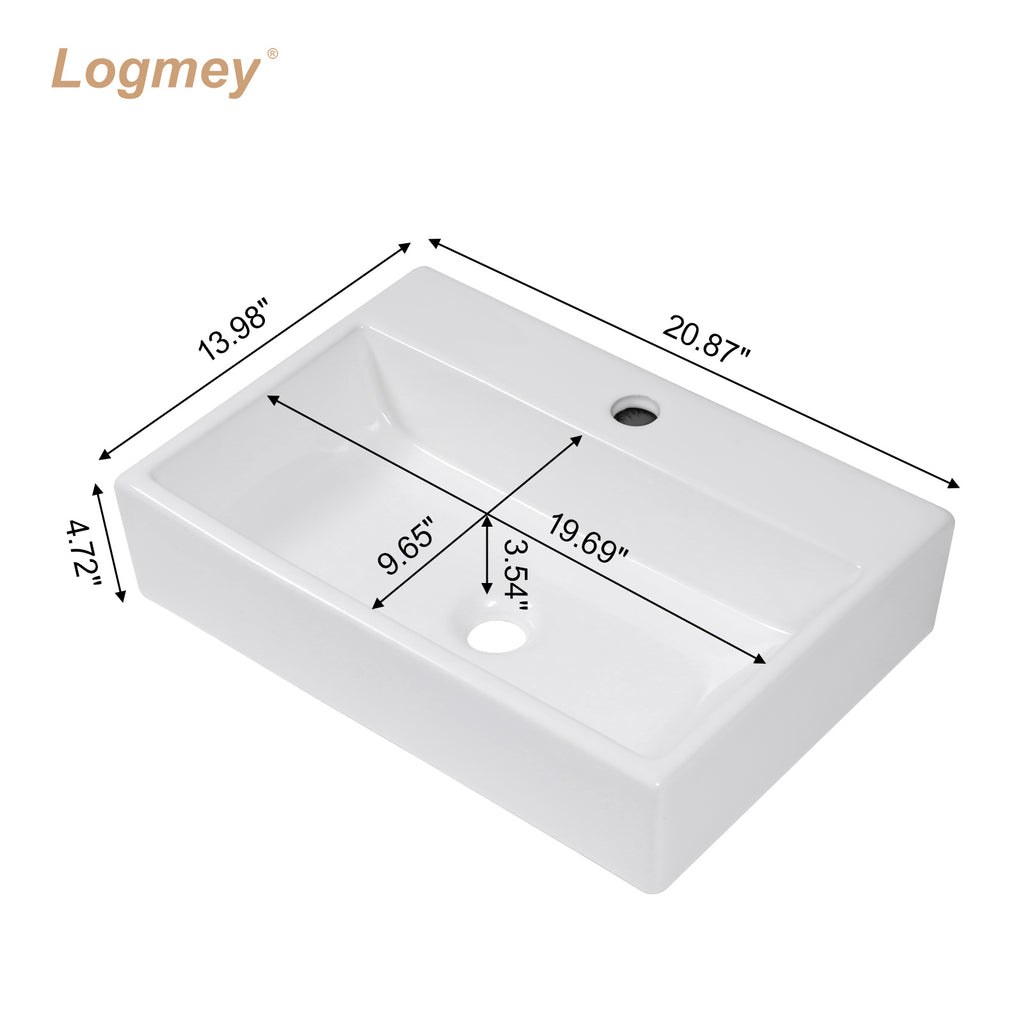 Logmey 20x14 Wall-Mounted Porcelain Bathroom Basin