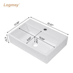 Logmey 20x14 Wall-Mounted Porcelain Bathroom Basin