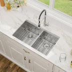 Logmey 30 Inch Low-Divide Workstation Undermount Kitchen Sink 50/50 Double Sink