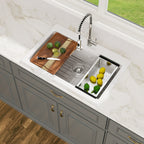 Logmey 33x22 Heavy Duty Glossy White Ceramic Drop-In Culinary Workstation Sink Combo