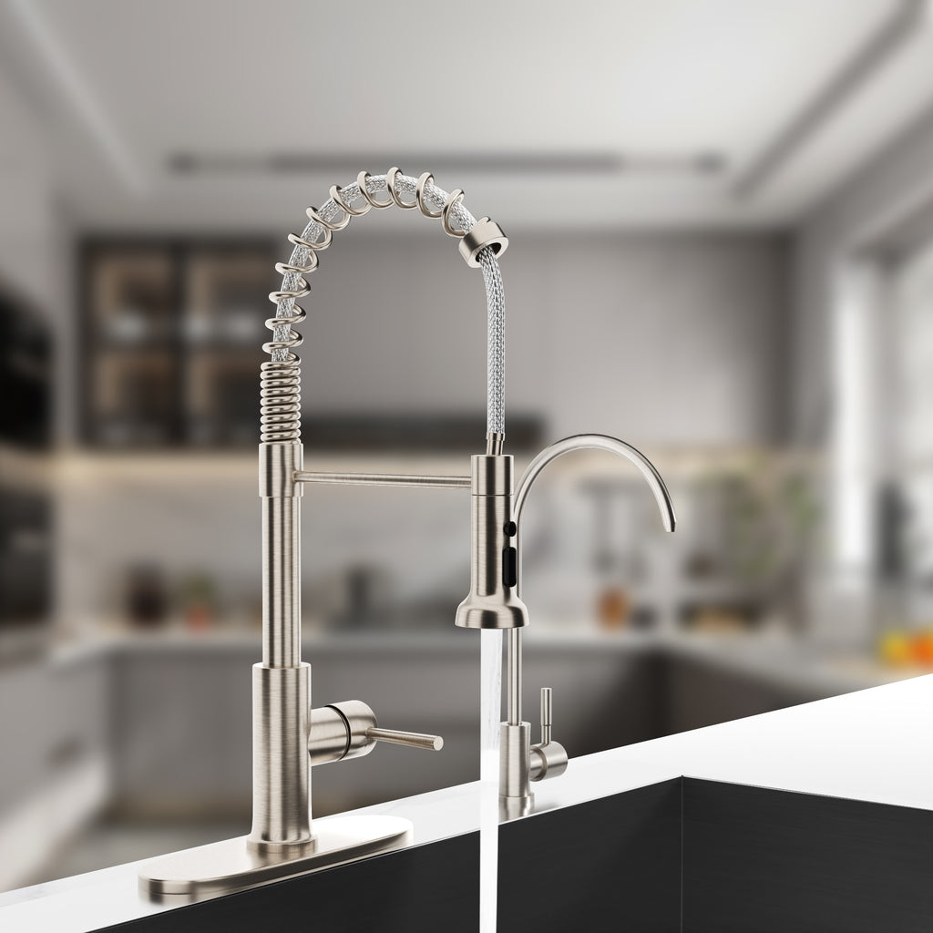 Logmey Pull-Down Kitchen Faucet - Single Handle - Brushed Nickel Metal