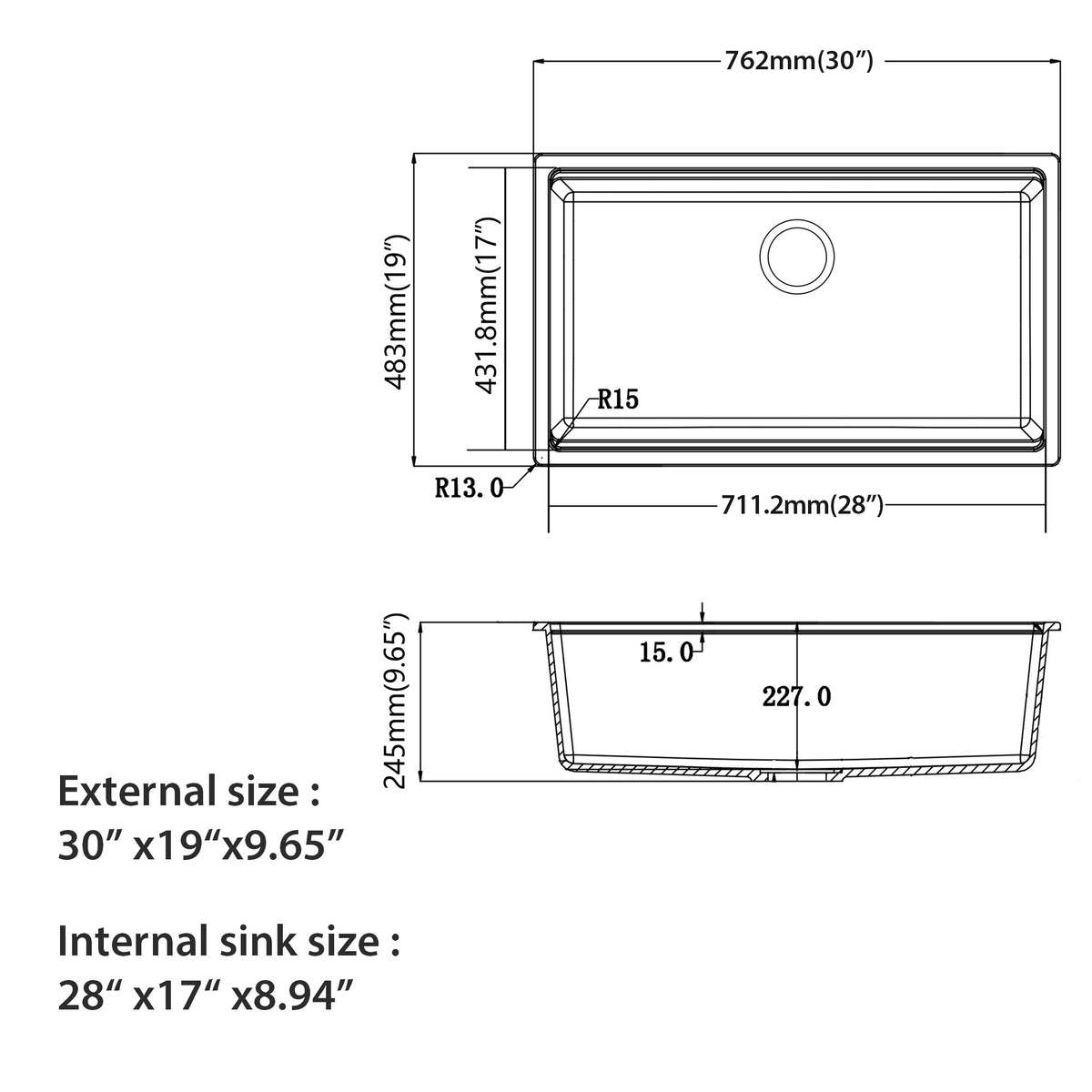 Logmey 30'' x 19 ''Undermount White Quartz Composite Workstation Kitchen Sink