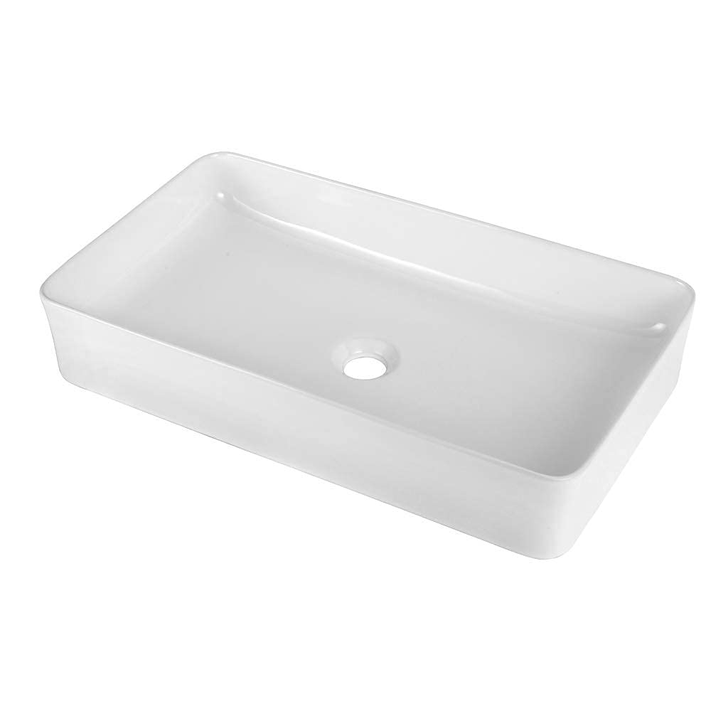 Logmey 24x14 Inch White Above Counter Rectangular Ceramic Porcelain Bathroom Vessel Sink