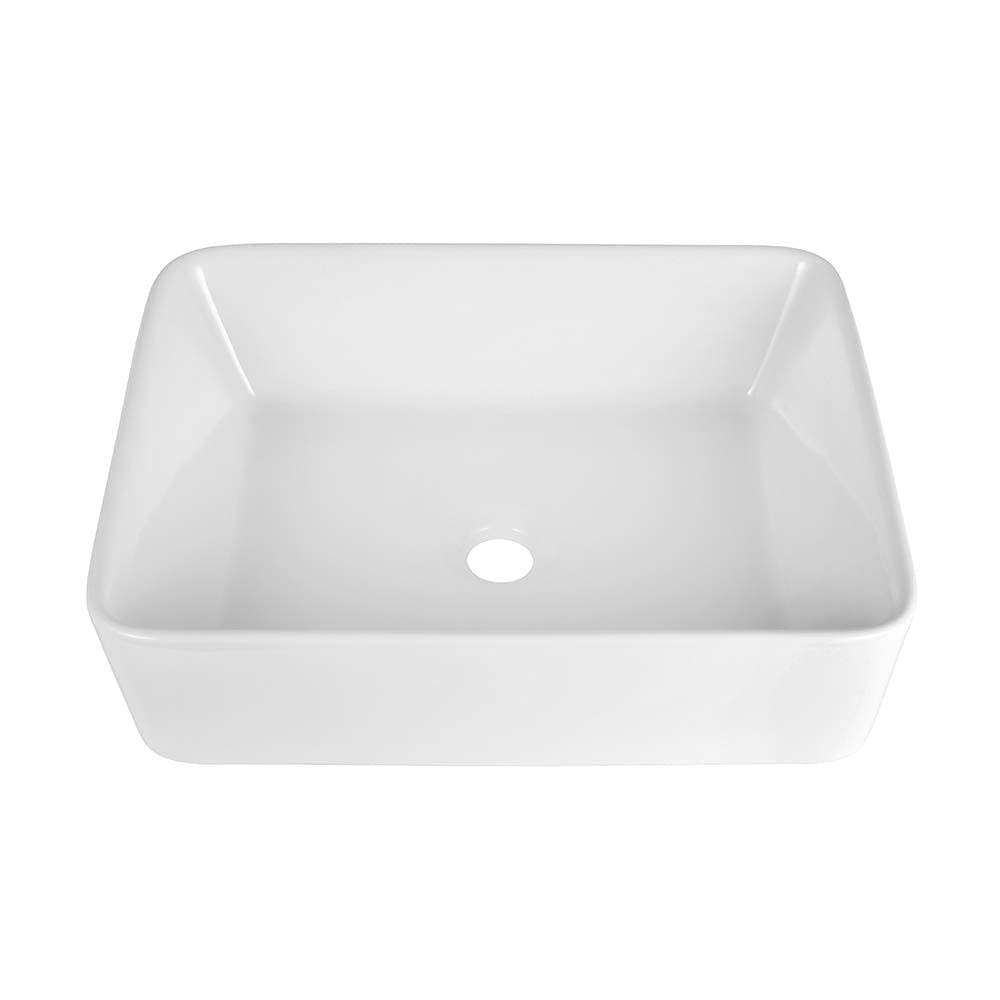 Logmey 19 In Bathroom Vessel Sink Rectangular - 19x15 Inch Rectangle Modern Sink White Porcelain Ceramic Bathroom Sinks Above Counter Lavatory Vanity Sink Art Basin