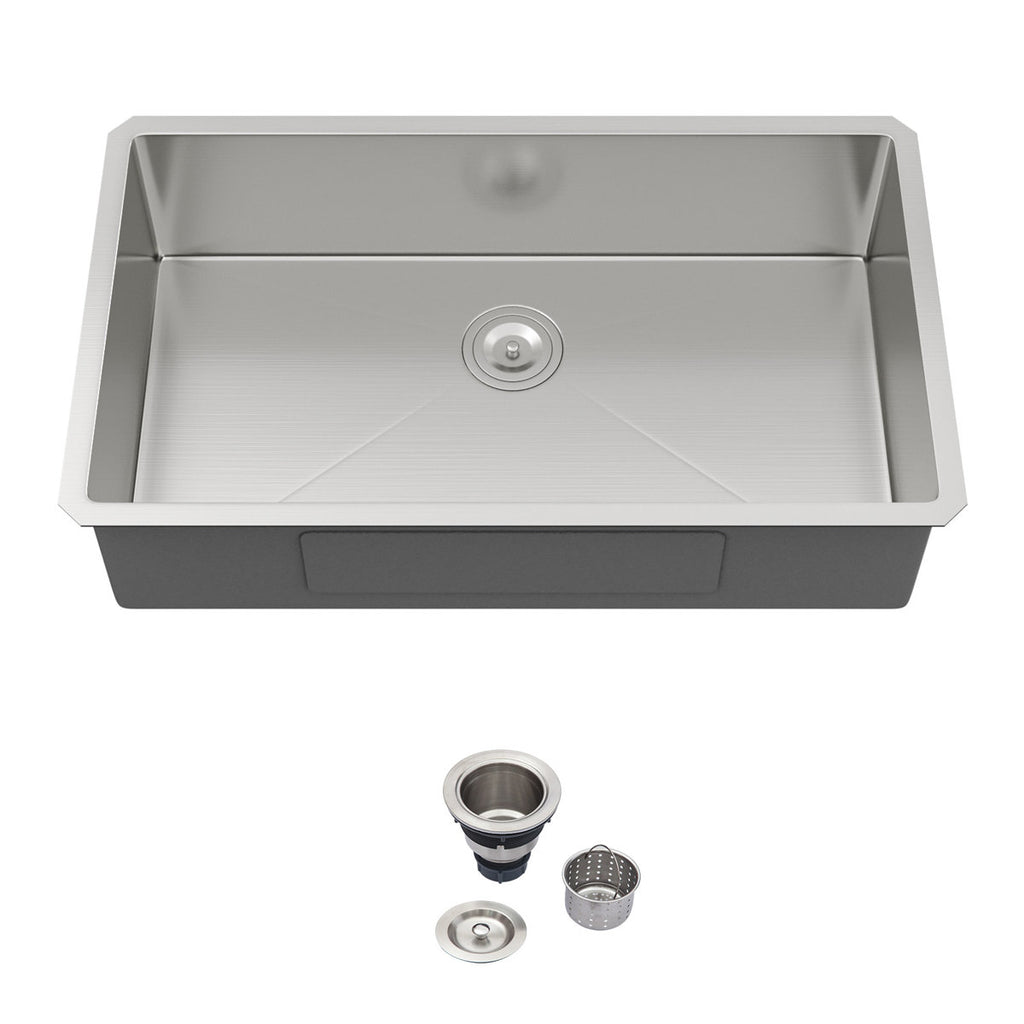 32''Wx19''Lx9''H Undermount Kitchen Sink Brushed Stainless Steel Single Bowl Kitchen Sink with Drain Assembly