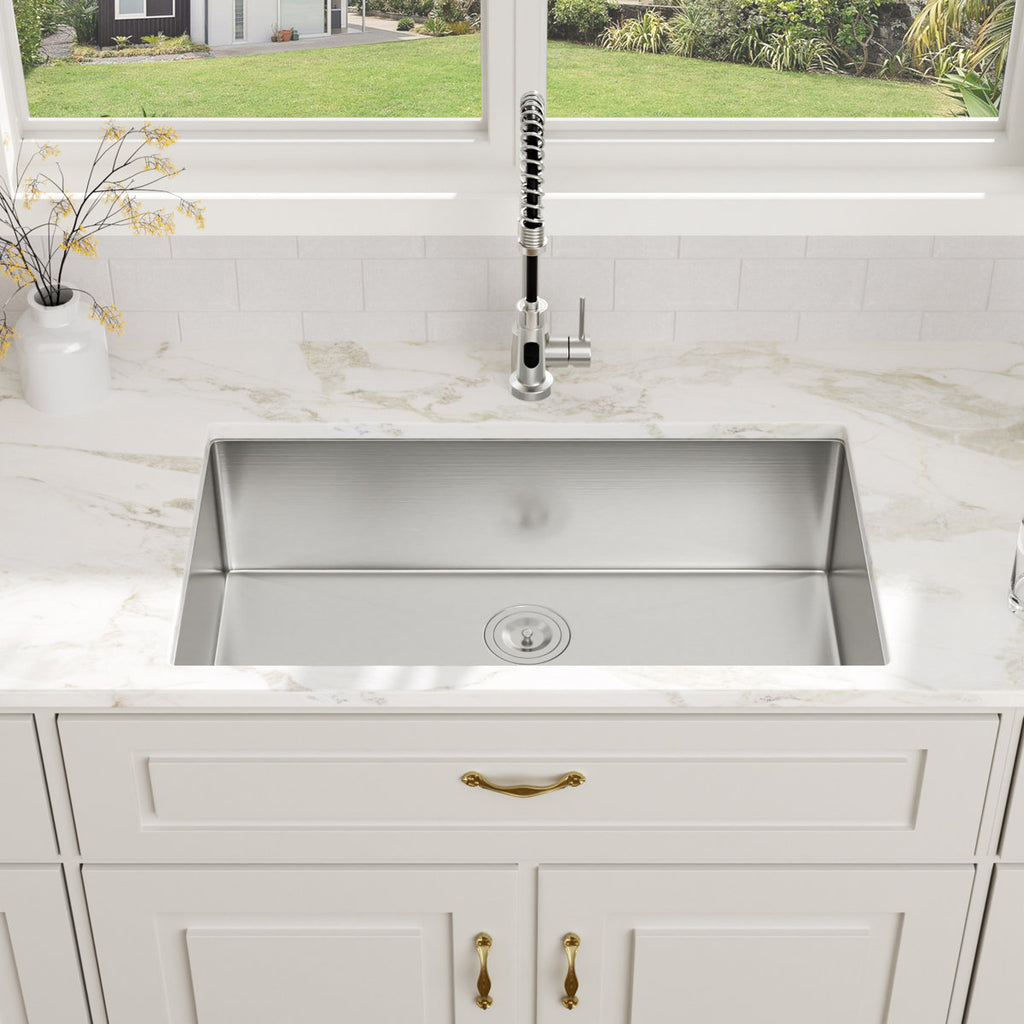 32''Wx19''Lx9''H Undermount Kitchen Sink Brushed Stainless Steel Single Bowl Kitchen Sink with Drain Assembly