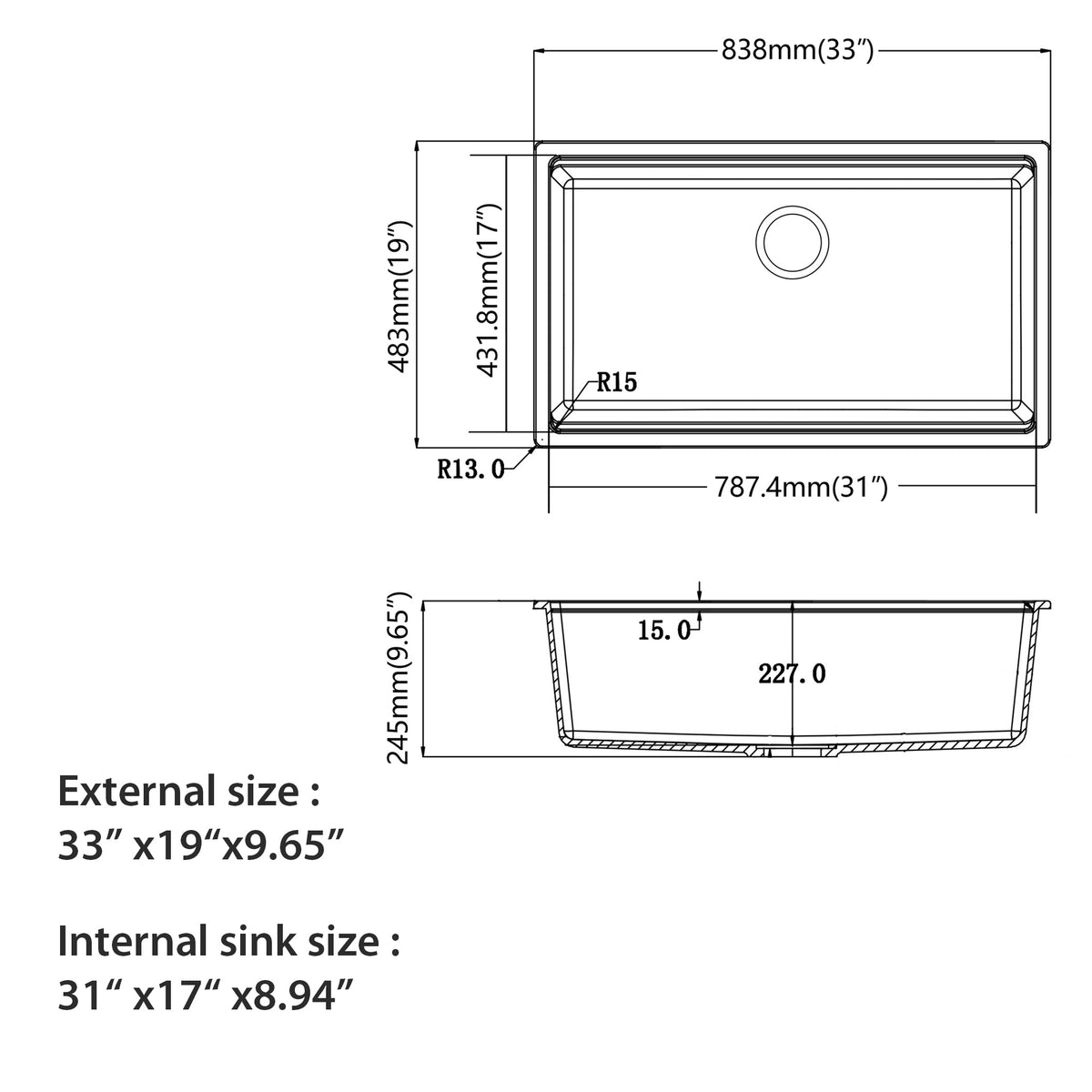 Logmey 33 Inch White Granite Composite Kitchen Sink Workstation