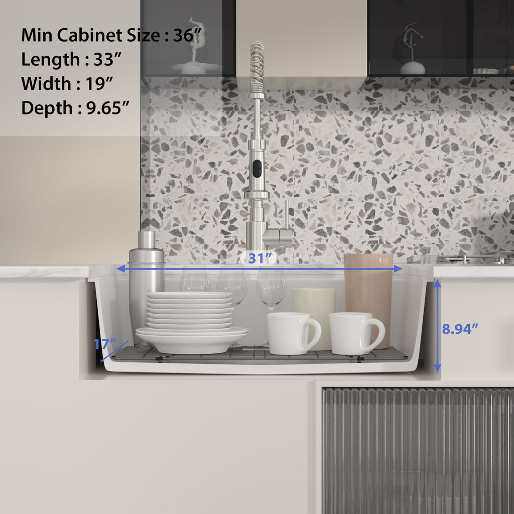 Logmey 33 Inch White Granite Composite Kitchen Sink Workstation