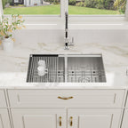 Logmey 30 Inch Low-Divide Workstation Undermount Kitchen Sink 50/50 Double Sink