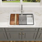 Logmey 33x22 Heavy Duty Glossy White Ceramic Drop-In Culinary Workstation Sink Combo