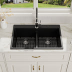 Logmey 33x19 Seamless Black Quartz Culinary Workstation Kitchen Sink Combo