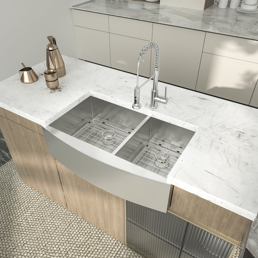 Logmey 36''x 20'' Apron Front Farmhouse Double Bowl Kitchen Sink