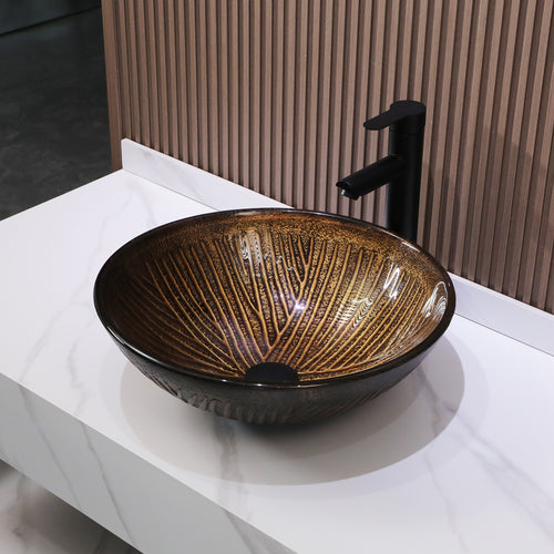 Logmey 16.5'' Round Glass Vessel Bathroom Sink - Oil Rubbed Bronze