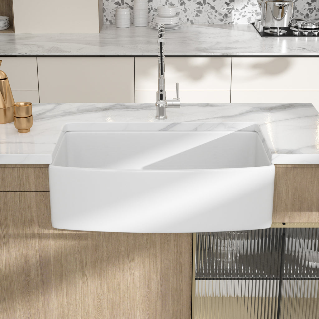 Logmey 33"  x 19"  Single Basin Farmhouse Apron Kitchen Sink White Ceramic