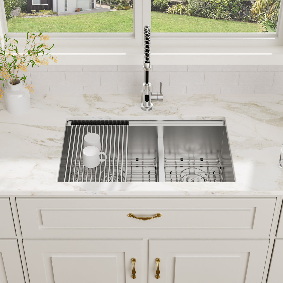 Logmey 30 x 19 Undermount 60/40 Double Bowl Workstation Kitchen Sink