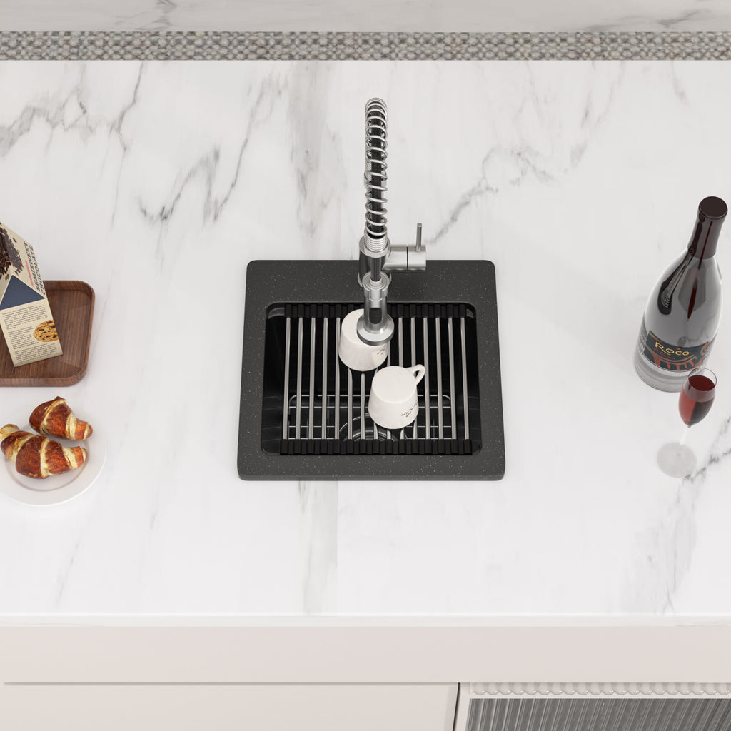 Logmey 15x15 Drop-In Quartz Bar Sink Workstation
