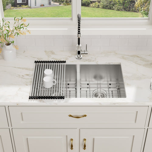 Logmey 30x19 Seamless Undermount 50/50 Double Basin Kitchen Sink Combo