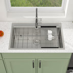 Logmey 33'' x 22'' Drop-In Workstation Kitchen Sink - 16 Gauge SUS304 Stainless Steel Single Bowl Topmount Basin with Accessories