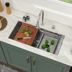 Logmey 33'' Waterfall Kitchen Sink - Undermount Single Bowl with Pull-out Faucet & Control Knob - Silver Stainless Steel